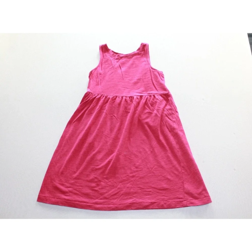 Old Navy Girls Sleeveless Jersey Dress Size L 10-12 Pink Solid Gathered Waist